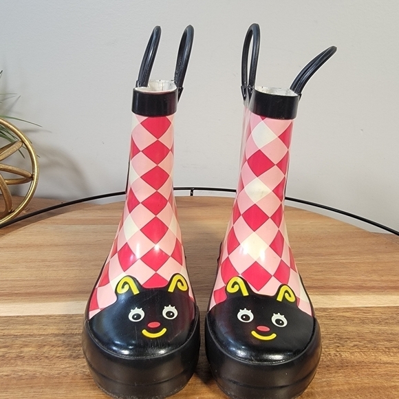 Kids Rain boots Flower Ladybug Gingham Picnic Checkerboard Size 5.5 - Picture 4 of 16